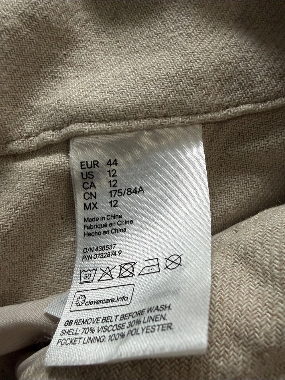 H&M Cream Paperbag Waist Wide-Leg Pants with Tie Belt